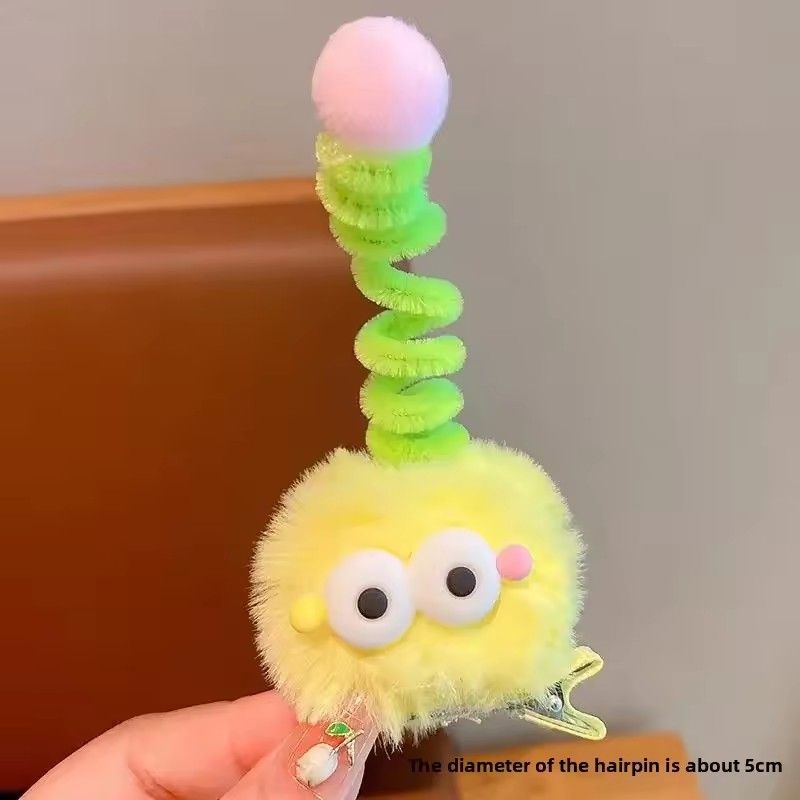 Children's Cute Coal Ball Twisting Rod Hair Clip Antenna Ugly Doll Dopamine Little Girl Hairpin Cartoon Funny Hair Accessories