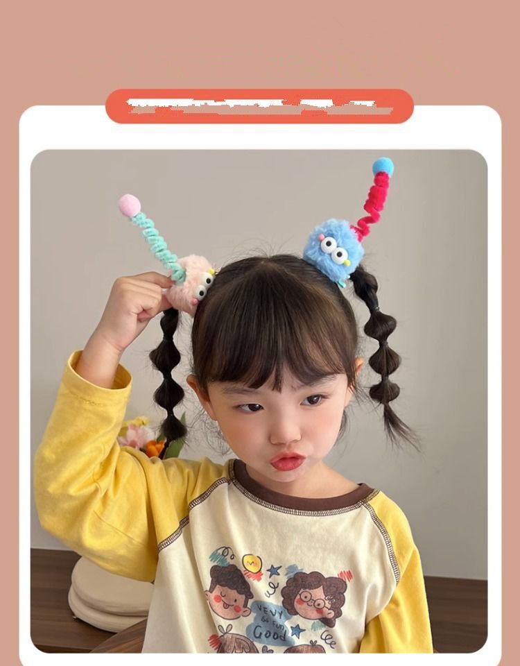 Children's Cute Coal Ball Twisting Rod Hair Clip Antenna Ugly Doll Dopamine Little Girl Hairpin Cartoon Funny Hair Accessories