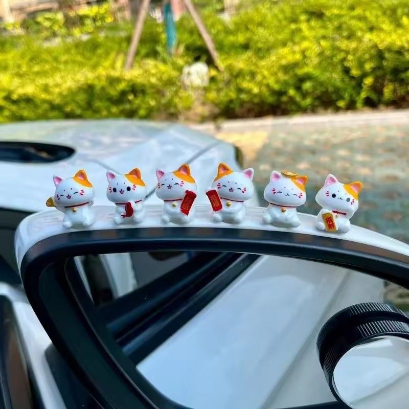 8pcs Figurines Miniature Cute Lucky Cat Micro Landscape Crafts Ornaments for Home Decorations Animal Car Decor Room Accessories
