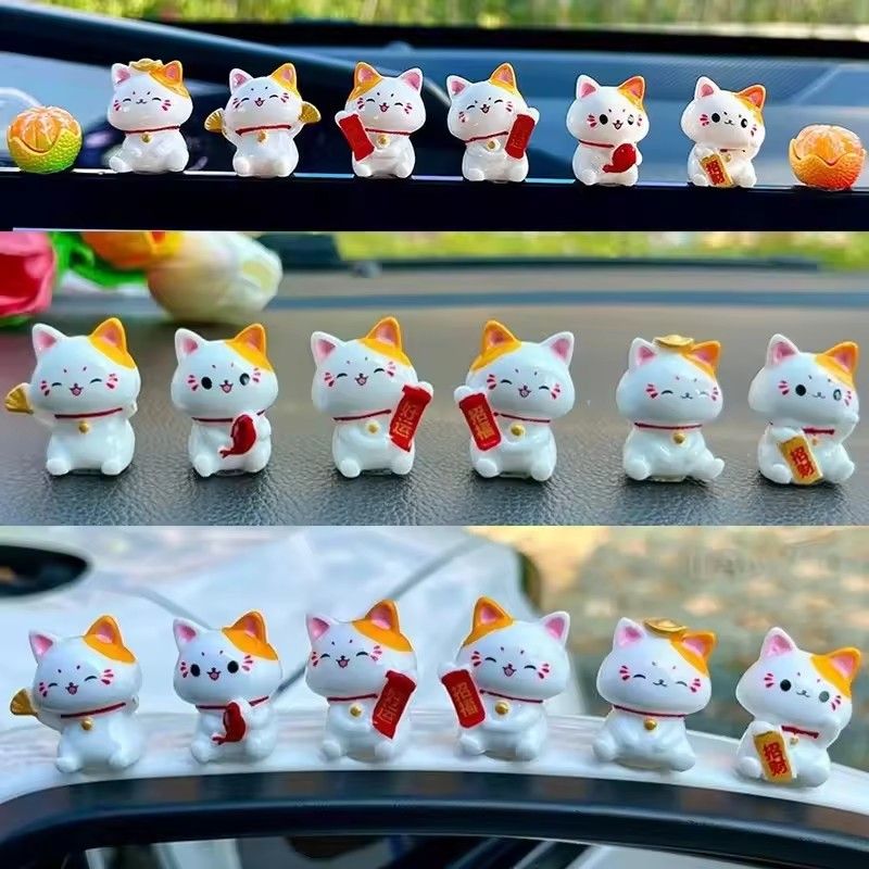 8pcs Figurines Miniature Cute Lucky Cat Micro Landscape Crafts Ornaments for Home Decorations Animal Car Decor Room Accessories