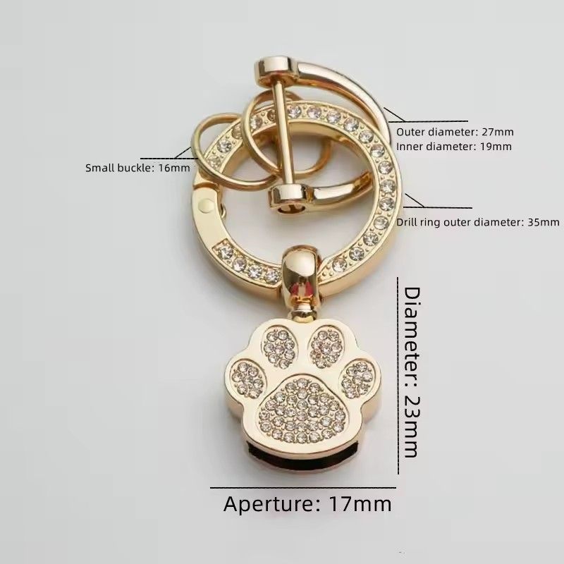 1Pc Metal Inlay Rhinestone Keychain Simple Spring Keyfob Cute Bear Paw Shape Keyring DIY Men Women Key Chain Accessories Gifts