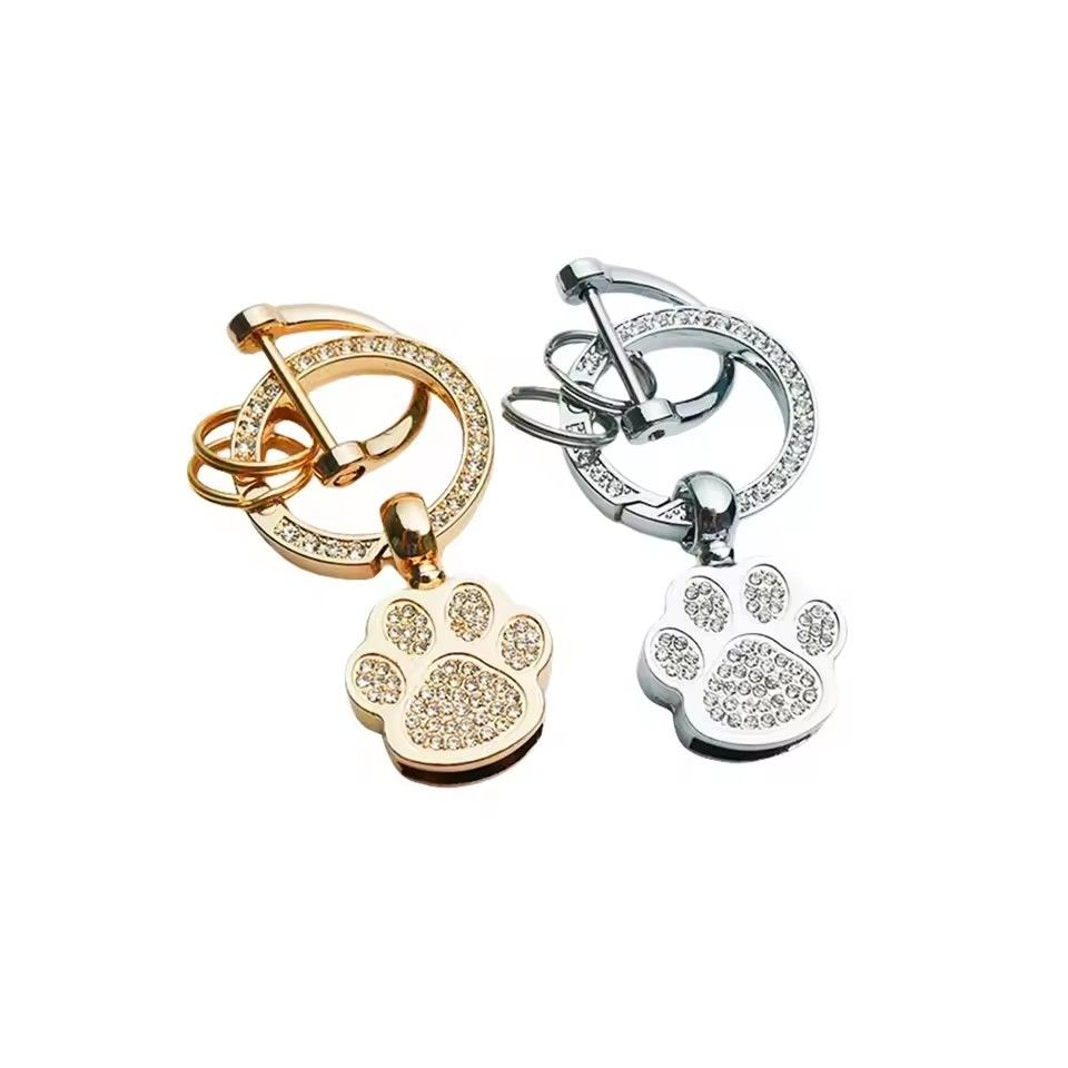 1Pc Metal Inlay Rhinestone Keychain Simple Spring Keyfob Cute Bear Paw Shape Keyring DIY Men Women Key Chain Accessories Gifts