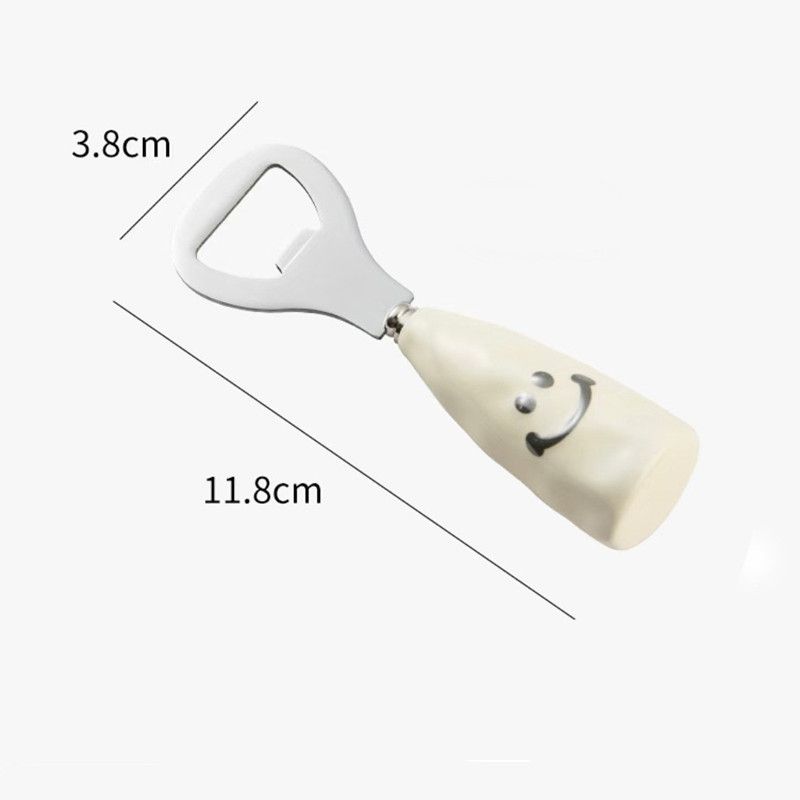 1pcs Cute Smiling Face Beer Drink Bottle Opener with Creative Liftable Stainless Steel Multifunctional Ceramic Handle