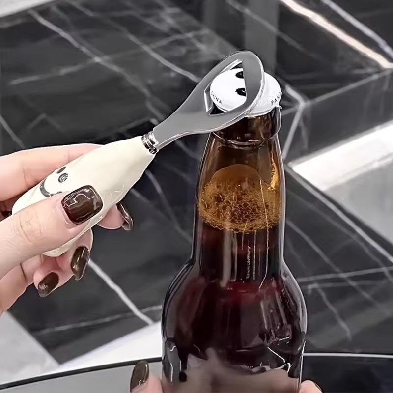 1pcs Cute Smiling Face Beer Drink Bottle Opener with Creative Liftable Stainless Steel Multifunctional Ceramic Handle