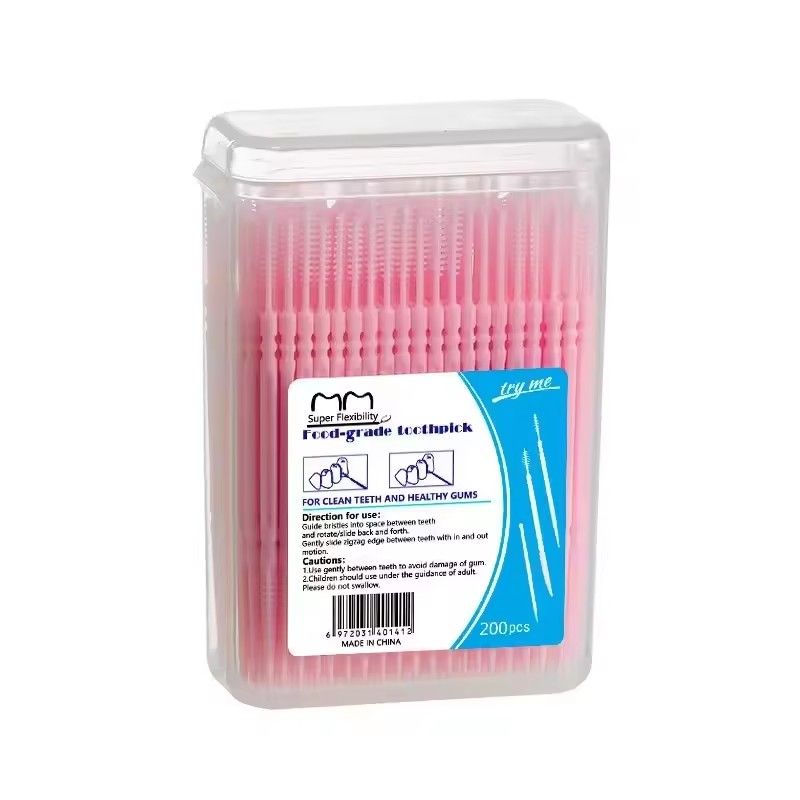 200pcs Plastic Interdental Brush Double Head Thread Dental Toothbrush Stick Toothcare Toothbrush Cleaning Tool C-725