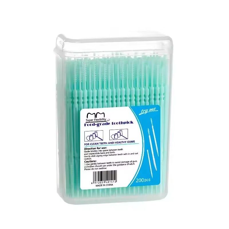 200pcs Plastic Interdental Brush Double Head Thread Dental Toothbrush Stick Toothcare Toothbrush Cleaning Tool C-725