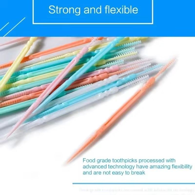 200pcs Plastic Interdental Brush Double Head Thread Dental Toothbrush Stick Toothcare Toothbrush Cleaning Tool C-725