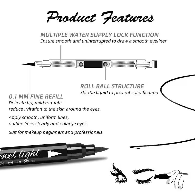 Black Eyeliner Pencil Waterproof, Quick Drying, Long Lasting, 2 in 1, Double Tip Seal, Liquid Eyeliner, Cosmetic Makeup view 6