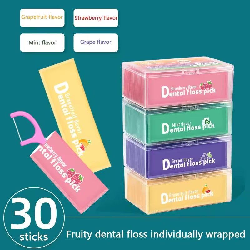 30pcs Fruit Flavored DSental Floss individually Packaged With 30 Ultra-fine Dental Floss Sticks, Disposable Toothpicks
