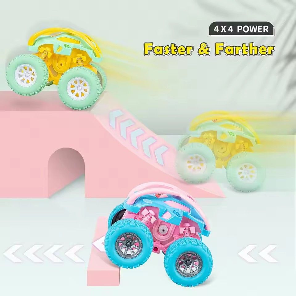 Colorful Inertia Macaron Four Wheel Drive Car, Pink Small Car, Toy Car, Girl, Child, Baby, Fall Resistant