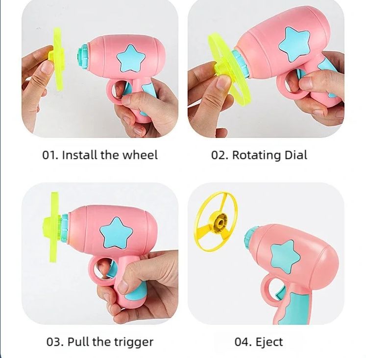 1 Piece Bamboo Dragonfly Flying Saucer Gun for Kids Toy, Random Colors of Matte Rotation Driver