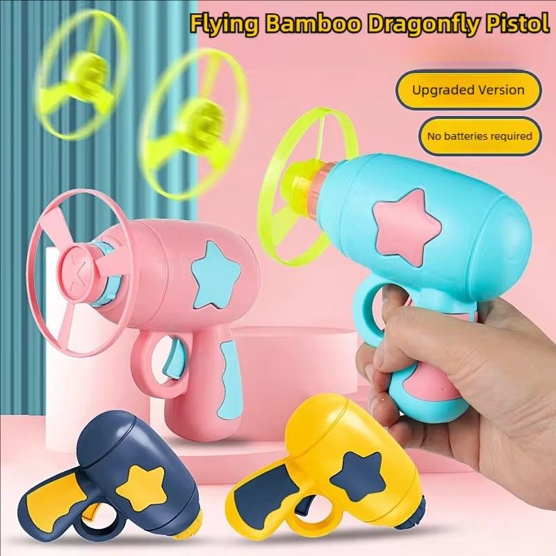 1 Piece Bamboo Dragonfly Flying Saucer Gun for Kids Toy, Random Colors of Matte Rotation Driver