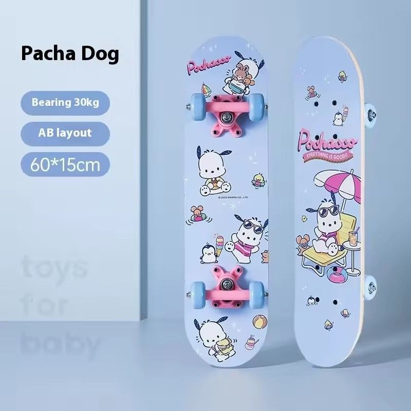 Sanrio skateboard for children from 3 to 6 years, skateboard for beginners, four wheels, double lever board, high elasticity