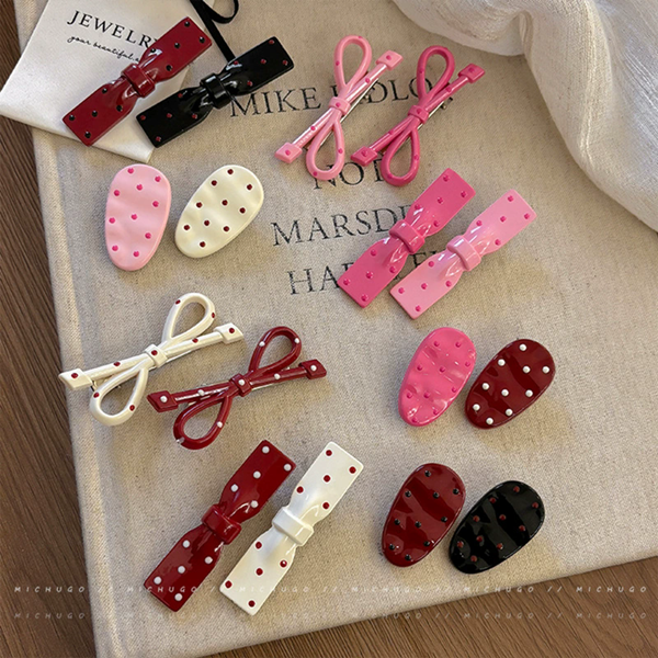 1PC Sweet Polka Dot Bow Oval Hair Clip Female Forehead Side Bangs Clips Broken Hair Clips Duckbill Clip Headband for Women Girls