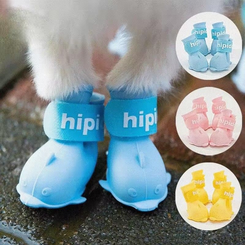4pcs/set Waterproof Pet Dog Shoes Anti-slip Rain Boots Footwear for Small Cats Dogs Puppy Dog Pet Booties Pet Paw Accessories