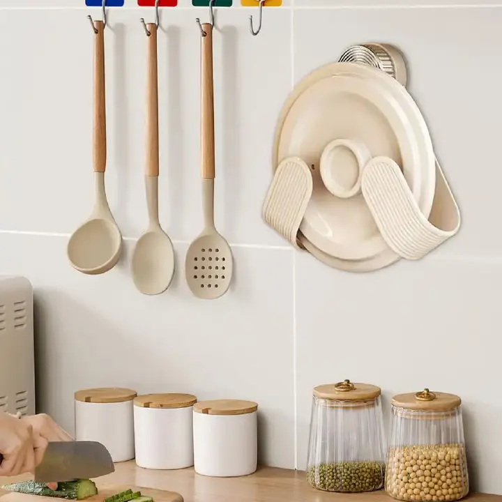 1PC Adjustable Distance Suction Cup Pot Lid Rack Punch-free Nordic Style Wall Mount Pot Lids Holder Stabilize Strong Suction
