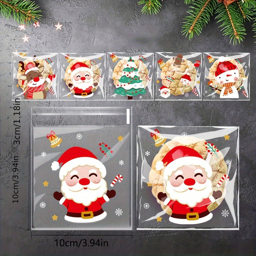 100PCS  Five Christmas OPP self-adhesive bags Candy chocolate snack bags Baked biscuit Dim sum bags