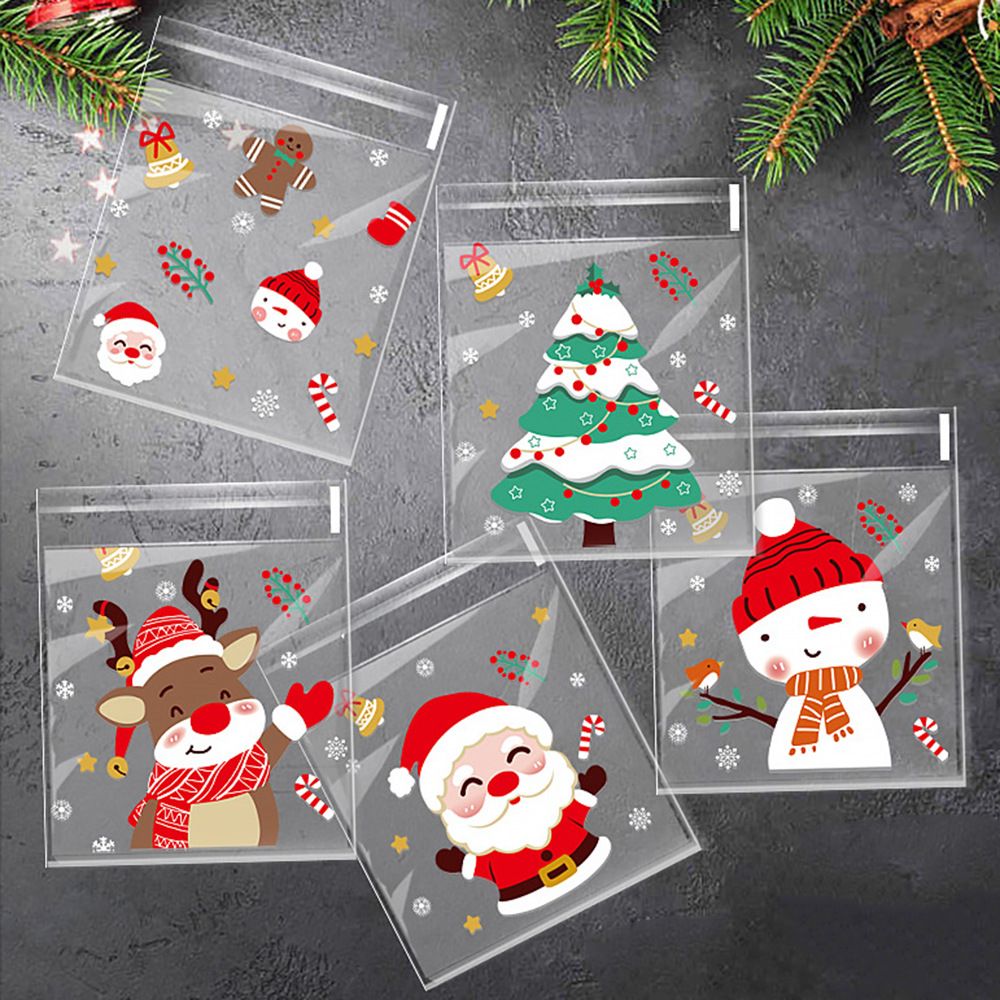 100PCS  Five Christmas OPP self-adhesive bags Candy chocolate snack bags Baked biscuit Dim sum bags