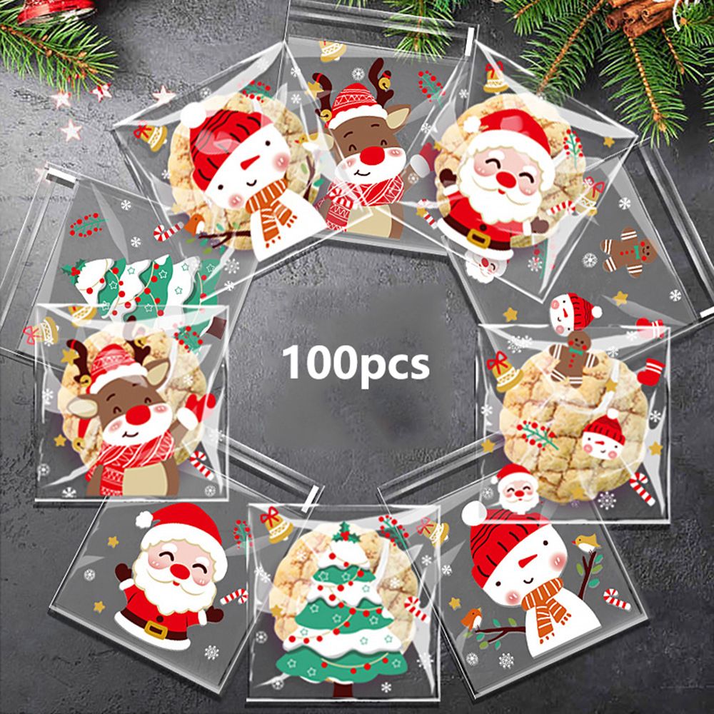 100PCS  Five Christmas OPP self-adhesive bags Candy chocolate snack bags Baked biscuit Dim sum bags