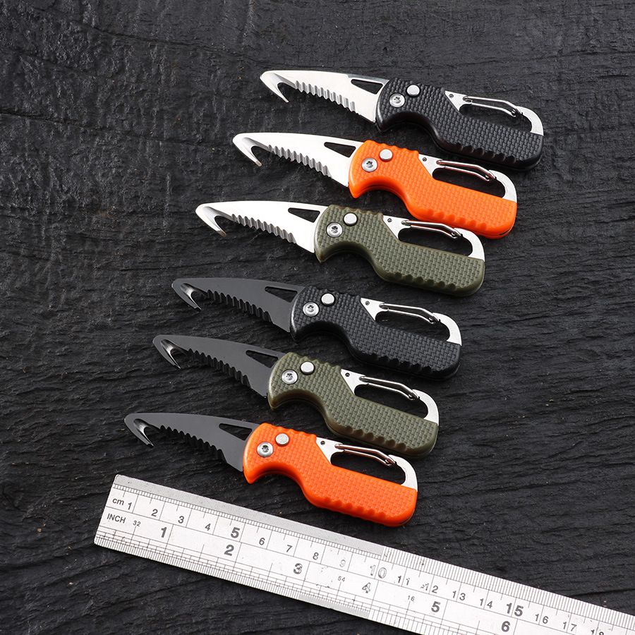 1PC Portable Folding Knife Express Package Knife Gift Keychain Serrated Hook Knife Outdoor Camping Carry-on Survival Tool