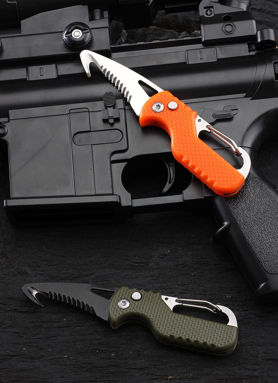 1PC Portable Folding Knife Express Package Knife Gift Keychain Serrated Hook Knife Outdoor Camping Carry-on Survival Tool