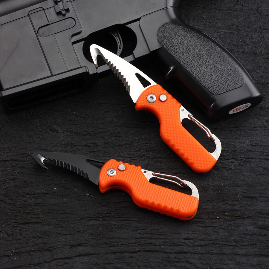 1PC Portable Folding Knife Express Package Knife Gift Keychain Serrated Hook Knife Outdoor Camping Carry-on Survival Tool