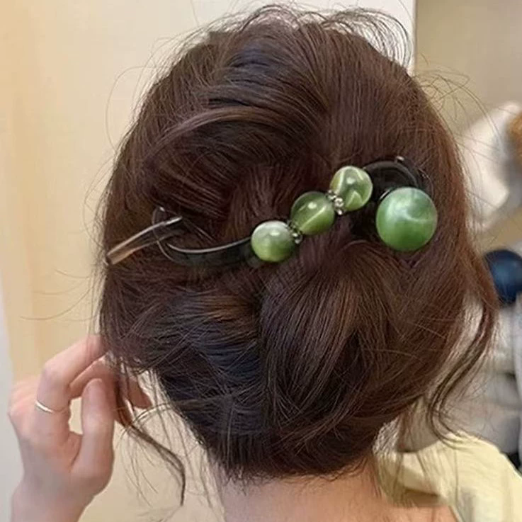 1PC Gradient bead twist clip for women 2025 new high-end straight clip, back of the head disc hair clip