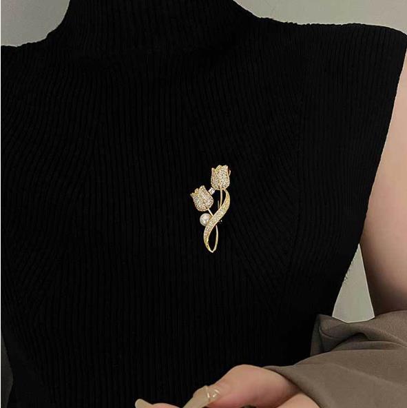1PC  High end brooch, women's niche brooch, temperament fixed clothes, suits, pearl jewelry