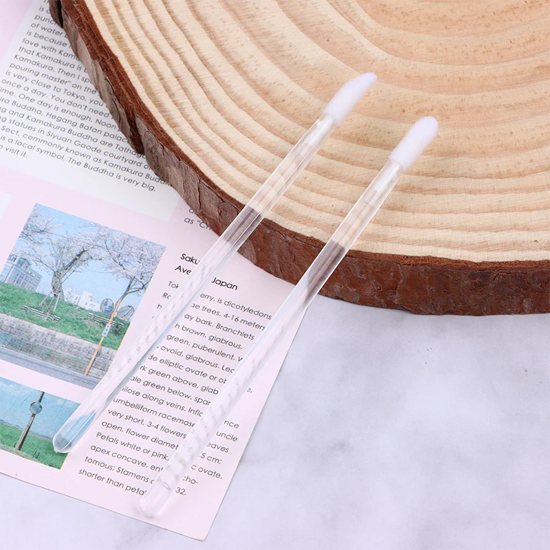 50PCS disposable plush lip brush stick, women's portable crystal transparent rod lipstick brush