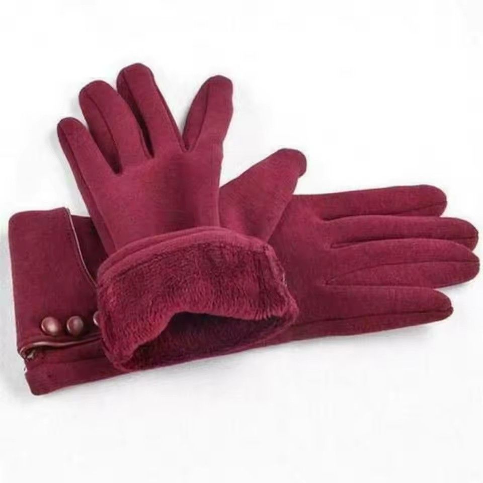 1Pair New Female Autumn Winter Warm Gloves Fleece Lined Thermal Full Finger Warm Gloves Women Cotton Touch Screen Gloves
