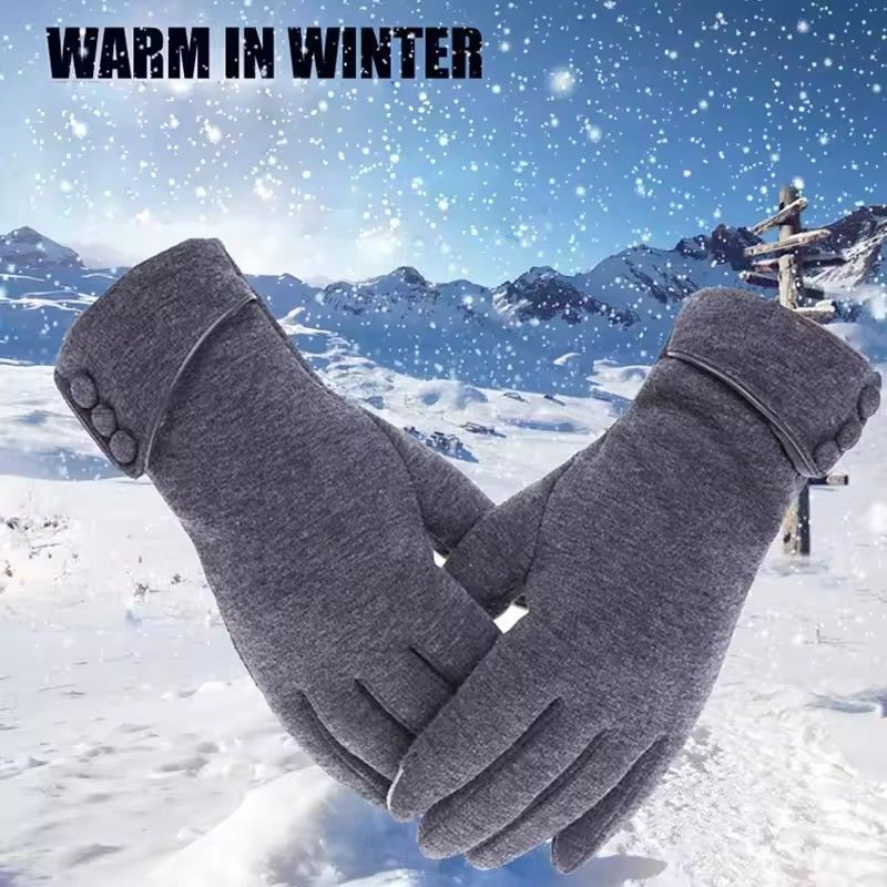 1Pair New Female Autumn Winter Warm Gloves Fleece Lined Thermal Full Finger Warm Gloves Women Cotton Touch Screen Gloves
