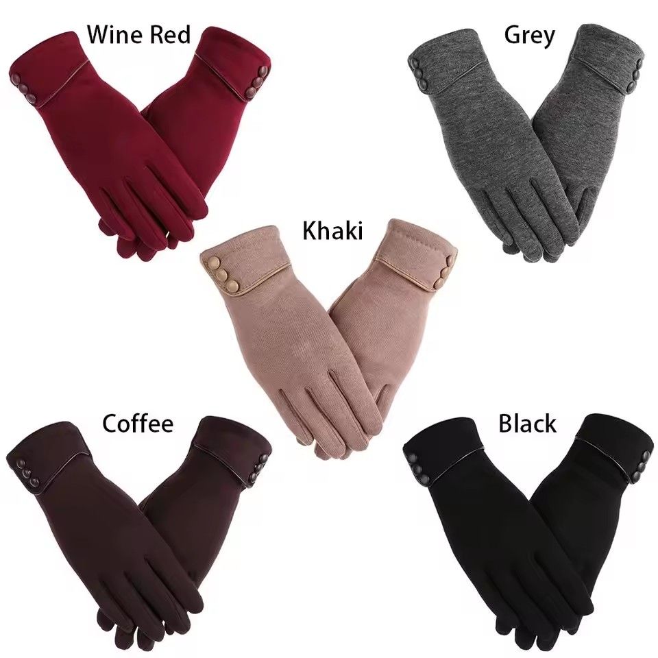 1Pair New Female Autumn Winter Warm Gloves Fleece Lined Thermal Full Finger Warm Gloves Women Cotton Touch Screen Gloves
