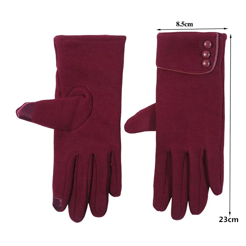 1Pair New Female Autumn Winter Warm Gloves Fleece Lined Thermal Full Finger Warm Gloves Women Cotton Touch Screen Gloves