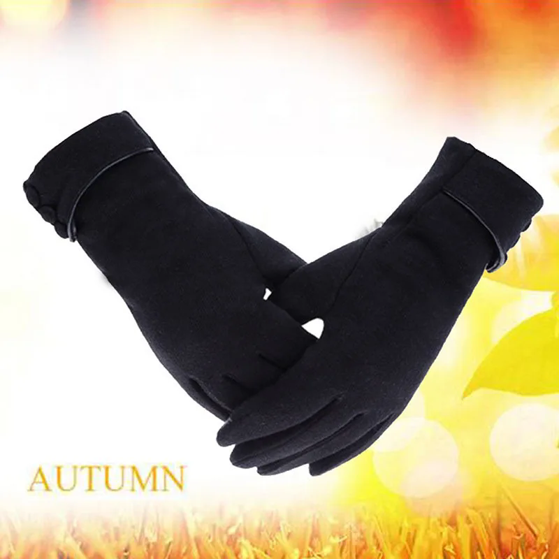 1Pair New Female Autumn Winter Warm Gloves Fleece Lined Thermal Full Finger Warm Gloves Women Cotton Touch Screen Gloves