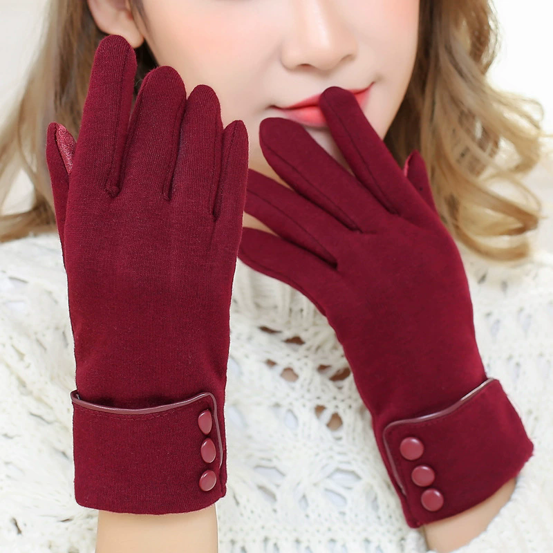 1Pair New Female Autumn Winter Warm Gloves Fleece Lined Thermal Full Finger Warm Gloves Women Cotton Touch Screen Gloves