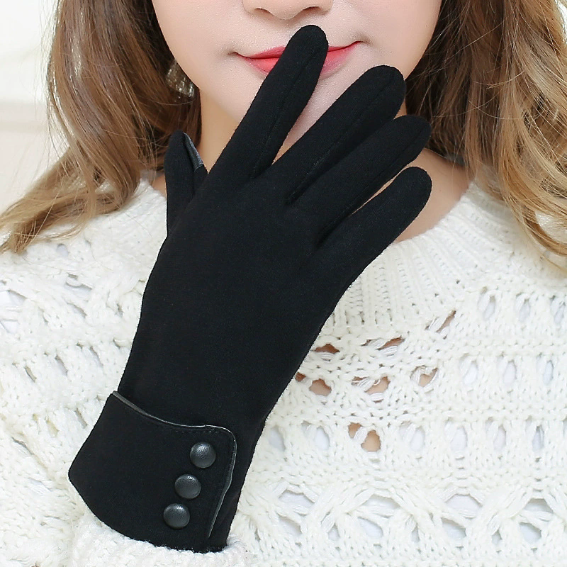 1Pair New Female Autumn Winter Warm Gloves Fleece Lined Thermal Full Finger Warm Gloves Women Cotton Touch Screen Gloves