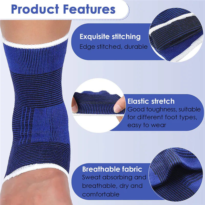 1 Pair Of Elastic Ankle Support Brace Compression Wrap Sleeve Bandage Sports Relief Pain Foot Protection E-284
