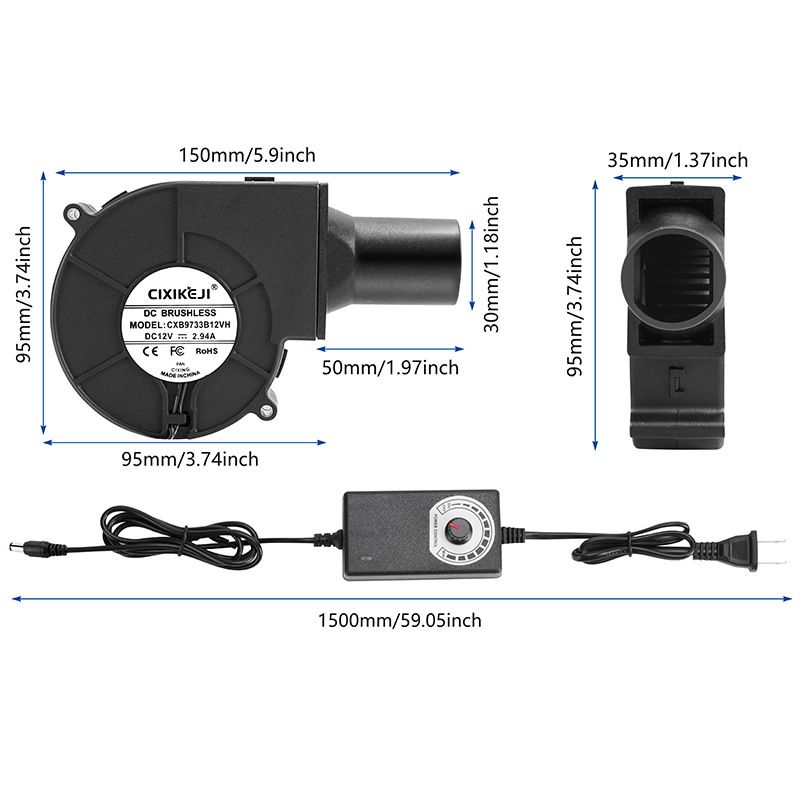 1PC  BBQ Fan Air Blower with Power Variable Speed Controller Barbecue Fan Air Blower 12V Large 110V 220V Powered Fan US/EU Plug