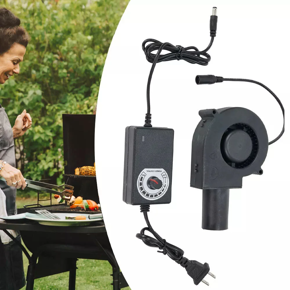 1PC  BBQ Fan Air Blower with Power Variable Speed Controller Barbecue Fan Air Blower 12V Large 110V 220V Powered Fan US/EU Plug