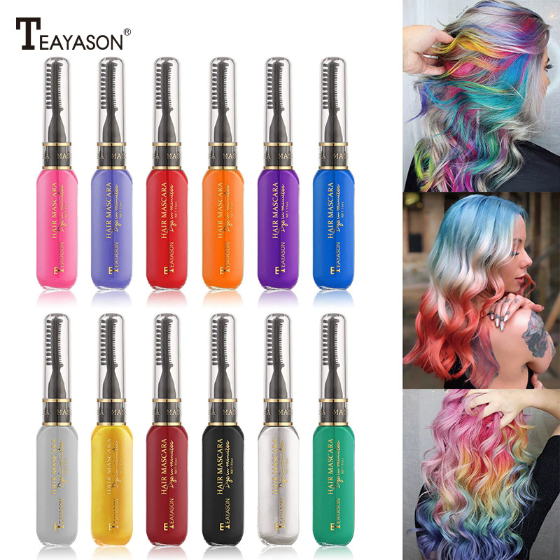 1 PC 13 Colors One-off Hairs Color Disposable Hair Coloured Mascara Beauty Tool Washable Non-toxic DIY Hair Wax Blue Grey Purple