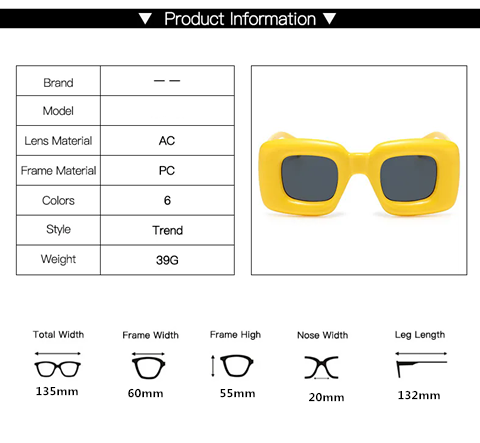 1PC  New Large Frame Square Sunglasses Women's Brand Designer Fashion Sun Glasses Men's Outdoor Hip-hop Eyewear