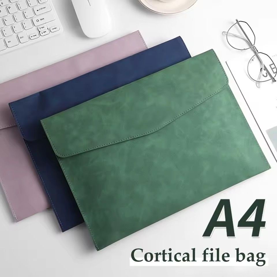 1PC Leather A4 File Bag Waterproof Wear-resistant Ultra-large Capacity Folder Business Office School File Storage Supplies