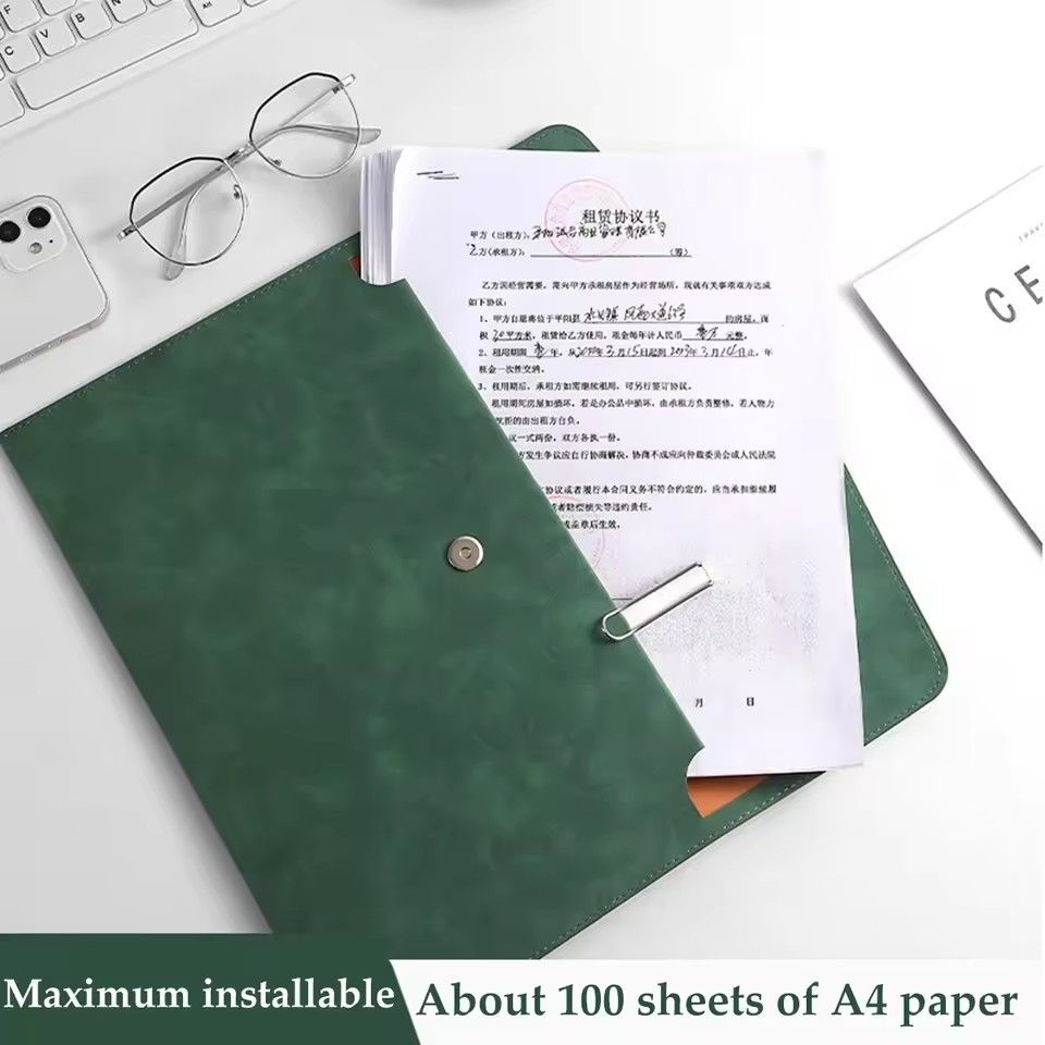 1PC Leather A4 File Bag Waterproof Wear-resistant Ultra-large Capacity Folder Business Office School File Storage Supplies