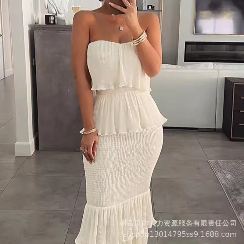 1PCSleeveless Sexy Dress Ruffled Dress for Women Off-the-shoulder Birthday Party Dresses Summer Female Chest Wrapping Chic Dress