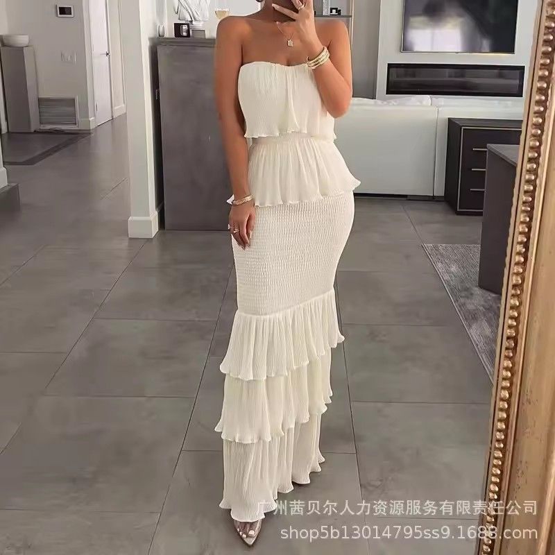 1PCSleeveless Sexy Dress Ruffled Dress for Women Off-the-shoulder Birthday Party Dresses Summer Female Chest Wrapping Chic Dress