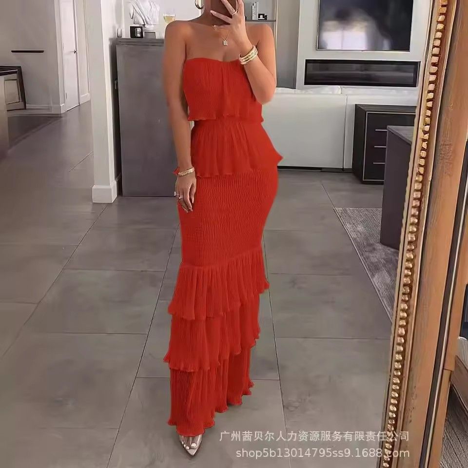 1PCSleeveless Sexy Dress Ruffled Dress for Women Off-the-shoulder Birthday Party Dresses Summer Female Chest Wrapping Chic Dress