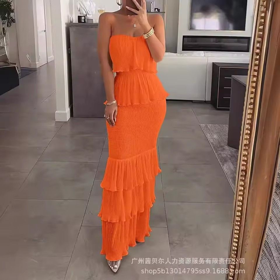 1PCSleeveless Sexy Dress Ruffled Dress for Women Off-the-shoulder Birthday Party Dresses Summer Female Chest Wrapping Chic Dress