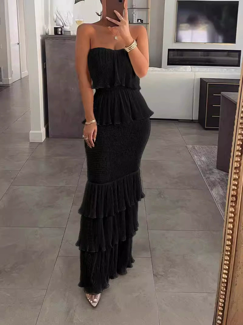 1PCSleeveless Sexy Dress Ruffled Dress for Women Off-the-shoulder Birthday Party Dresses Summer Female Chest Wrapping Chic Dress