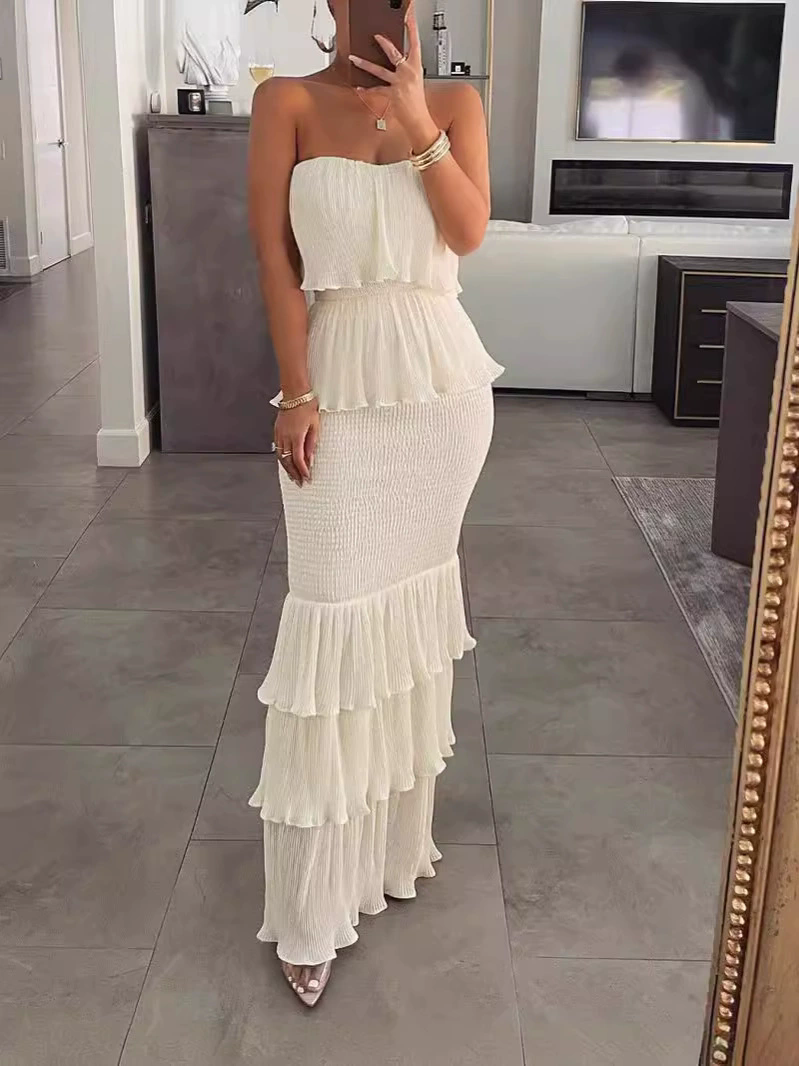 1PCSleeveless Sexy Dress Ruffled Dress for Women Off-the-shoulder Birthday Party Dresses Summer Female Chest Wrapping Chic Dress