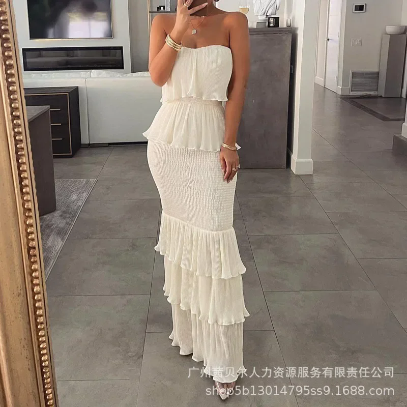 1PCSleeveless Sexy Dress Ruffled Dress for Women Off-the-shoulder Birthday Party Dresses Summer Female Chest Wrapping Chic Dress